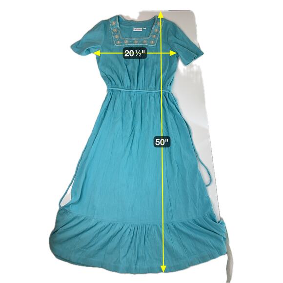 Denim & Company D & Co Blue Embroidered Floral Belted Maxi Dress Womens Small S - Picture 11 of 11